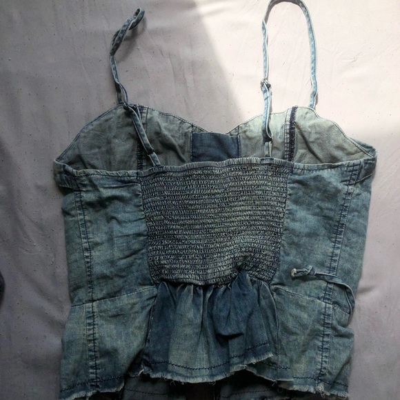 Vintage Havana washed denim lace up top - Picture 2 of 3